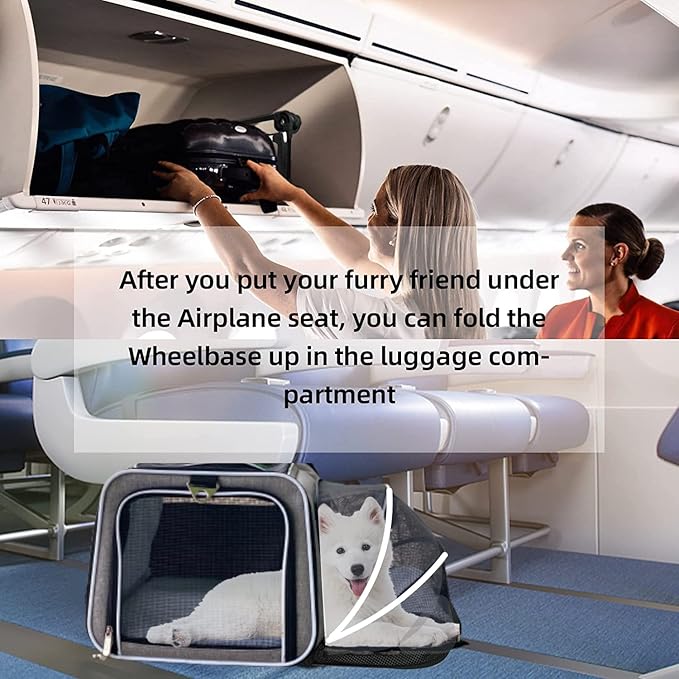 Airline Approved Expandable Premium Pet Carrier on Wheels- Two Sided Expandable Rolling Carrier- Designed for Dogs & Cats- Extra Spacious Soft Lined Carrier! (Grey)