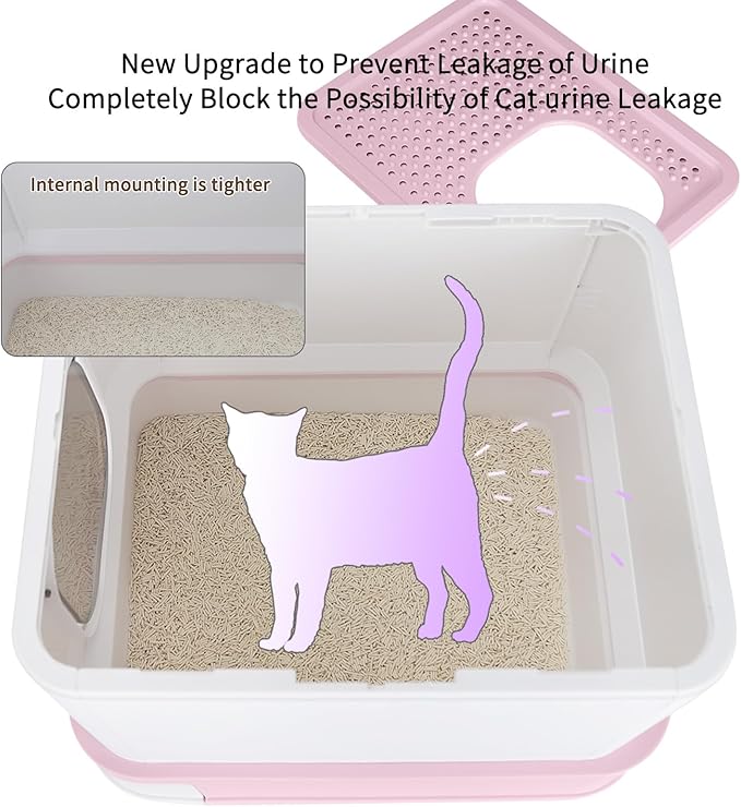 RIZZARI Foldable Cat Litter Box,Cat Box with Drawer, Large Capacity Litter Box with Lid, Top Opening Litter Pan for Small to Big Cats (Pink)