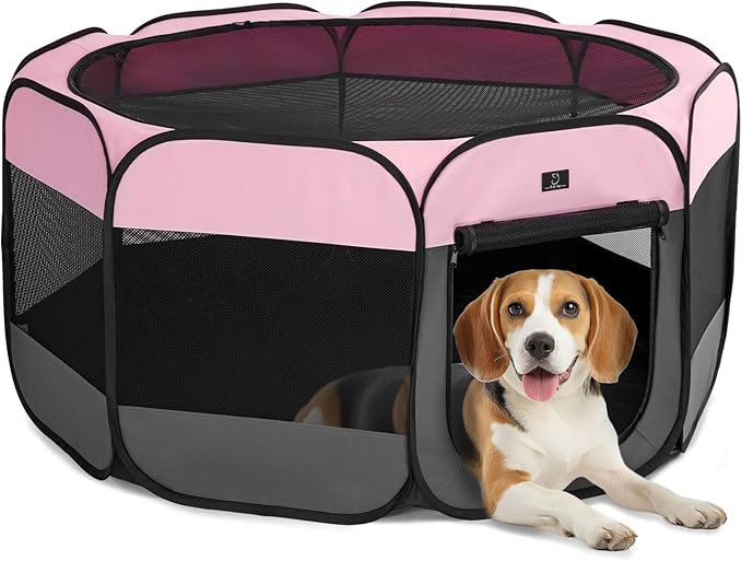 A4Pet Playpen for Dogs Indoor, 49” Dog Playpen Indoor with Bowl, Suitable for Puppies, Kittens, and Small Animals, Removable Zipper & Mesh Panel(19”W × 12”H)