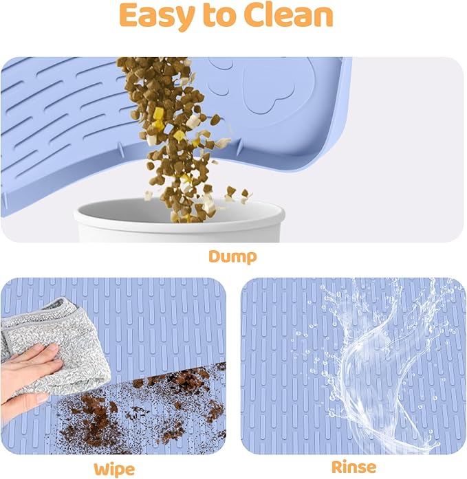 Dog Food Mat, Extra Large 40" x 28" Silicone Pet Feeding Mat with Raised Edge Pet Placemat for Small, Medium, and Large Pets Non-Slip, Easy to Clean (Blue)