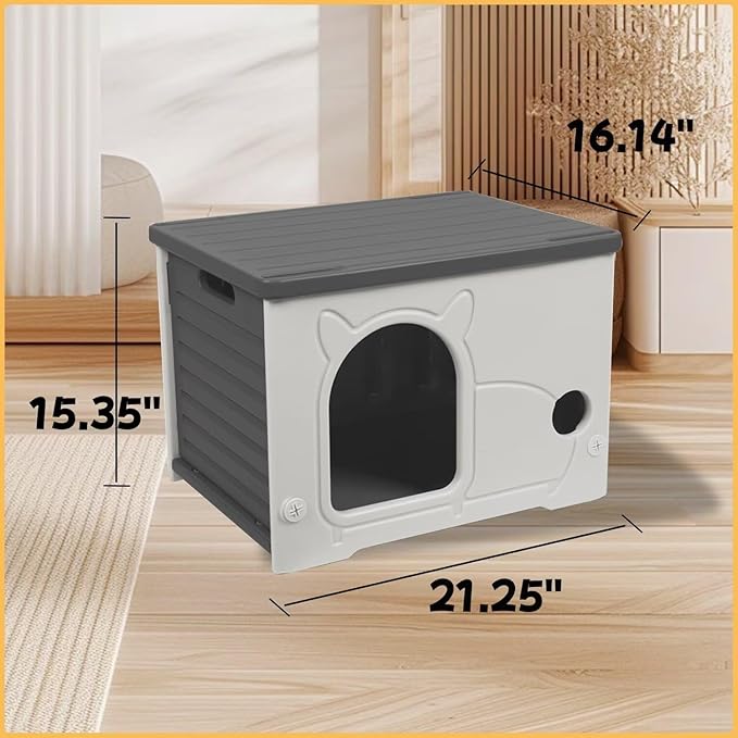 Plastic Outdoor Cat House Waterproof Feral Cat Shelter(Gray)