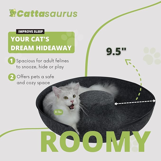 CATTASAURUS Peekaboo Cat Cave for Multiple & Large Cats Up to 30-45 Lbs, Scratch Detachable & Washable Tunnel Bed, Comfy Donut Cat Cave (Dark Gray, Jumbo)
