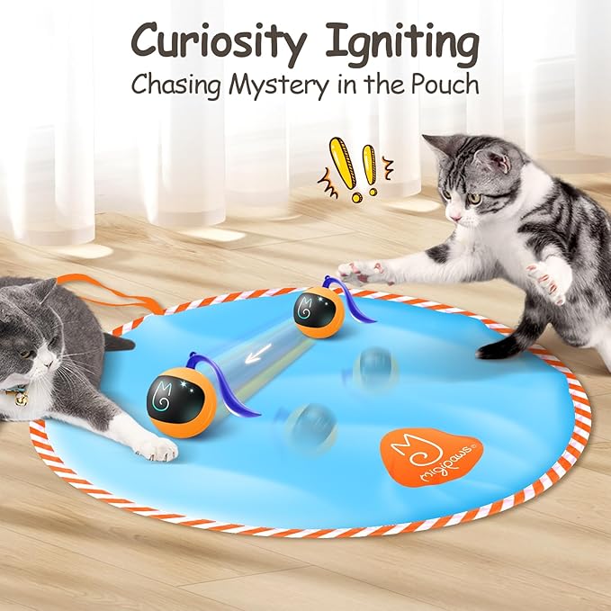 Migipaws Interactive Cat Ball Toy Set, Fun Tracker, Glowing Chase Ball with MystiChaser Pouch, Fluffy Tail, A Small Mice (Orange)
