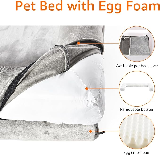 Amazon Basics Dog Bed with Cooling Gel Memory Foam, Pressure-Relief Support for Dogs up to 90lbs, Non-Slip Bottom, Machine Washable Cover, Extra Large Sized (44" x 35"), Brown
