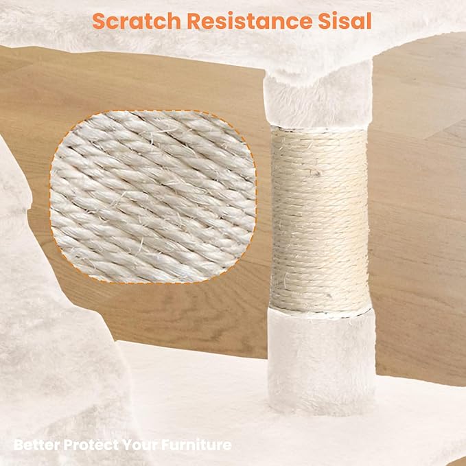 54.7 inches Cat Tower for Indoor Cats, Multi-Level Cat Condos with Scratching Posts, Hanging Toys, Beige