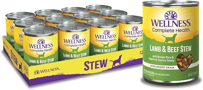 Wellness Complete Health Thick & Chunky Natural Canned Wet Dog Food, Lamb & Beef Stew, 12.5-Ounce Can (Pack of 12)