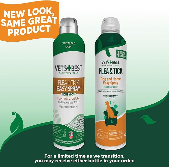 Vet's Best Natural Flea and Tick Home Spray, Dog Flea and Tick Treatment for Home, Plant-Based Flea and Tick Prevention, Dog Flea & Tick Control and Mosquito Repellent, Certified Natural Oils, 14 oz