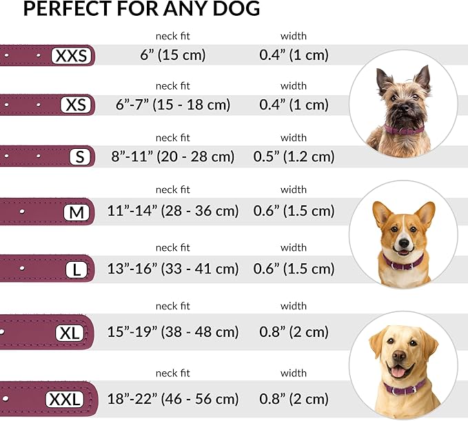 CollarDirect Rolled Leather Dog Collar, Soft Padded Round Puppy Collar, Handmade Genuine Leather Collar Dog Small Large Cat Collars 13 Colors (8-11 Inch, Pink Textured)