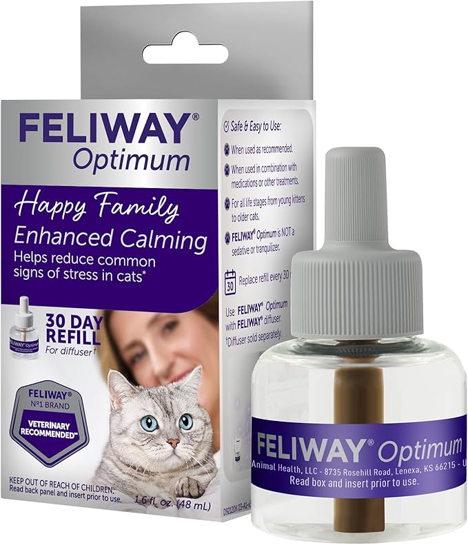 FELIWAY® Optimum 30 Day Cat Calming Refill for Pheromone Diffuser, 48ml - Helps Reduce Common Signs of Stress in Cats & Kittens, Enhanced Calming