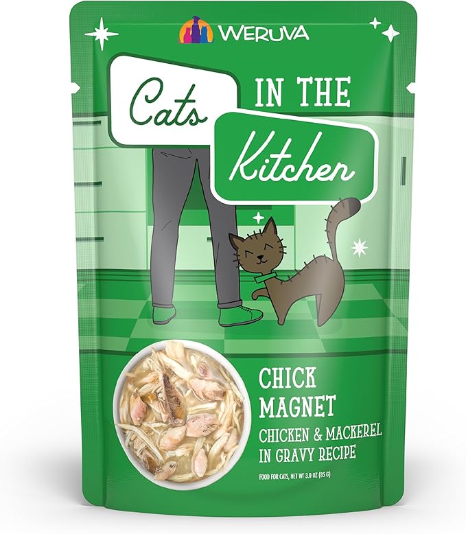 Weruva Cats in The Kitchen, Chick Magnet with Chicken & Mackerel in Gravy Cat Food, 3oz Pouch (Pack of 12)