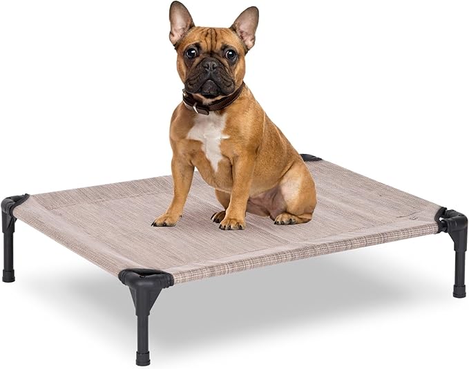 Elevated Dog Bed for Outdoor, Medium Raised Dog Cot with Washable Mesh, Cooling Pet Cot Chew Proof for Outside Camping, 32"x25" Grey
