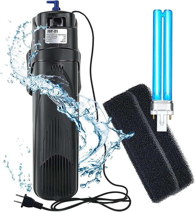 COOSPIDER Aquarium Filter Sun JUP-01 for 40-80 Gallon Tank Clear, U-V Fish Tank Green Clean Machine Submersible Pump w/ 1 Spare Bulb + 2 Replace Filter