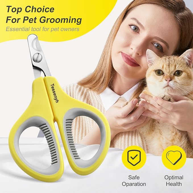 Professional Cat Nail Clipper, Stainless Steel Cat Nail Trimmer for Small Animals, with Sharp Blade and Anti-Slip Handles for Safe and Effective Grooming