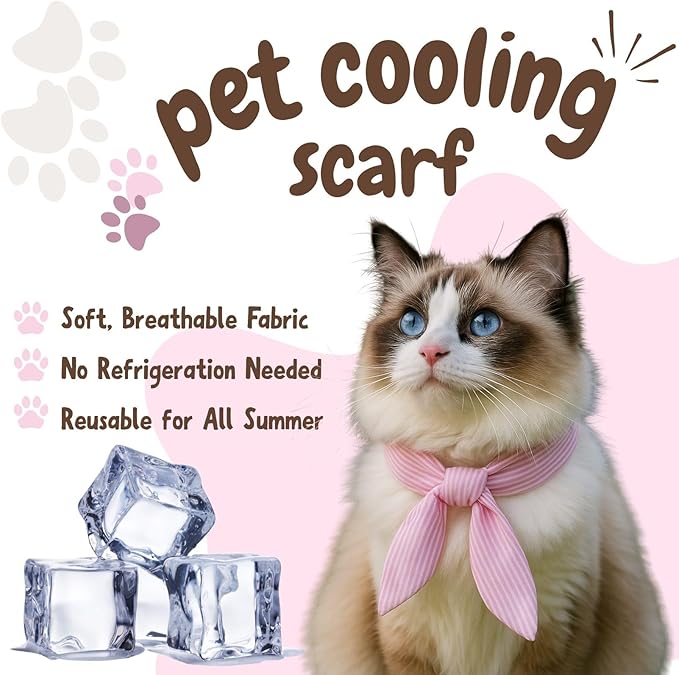 2pcs Cooling Scarf for Pets,Summer Cooling Scarves Keep Cats and Dogs Cool, Reused,Rrecycled,Suitable for Dogs (2pcs-Pink Stripe)