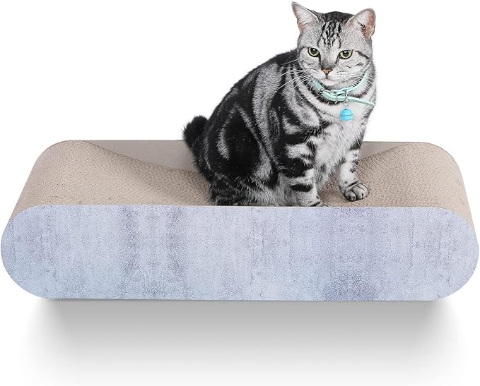 2 in 1 Cat Scratcher Cardboard Lounge Bed, Cat Scratching Post, Durable Board Pads Prevents Furniture Damage,Large (Reversible Grey)