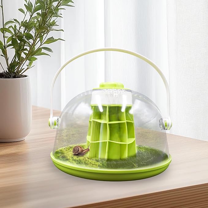 Round Transparent Snail Terrarium Kit, Portable Plastic Habitat with Air Vents & Removable Base, Breeding Box for Snails, Beetles, Spiders, Ladybugs & Small Insects