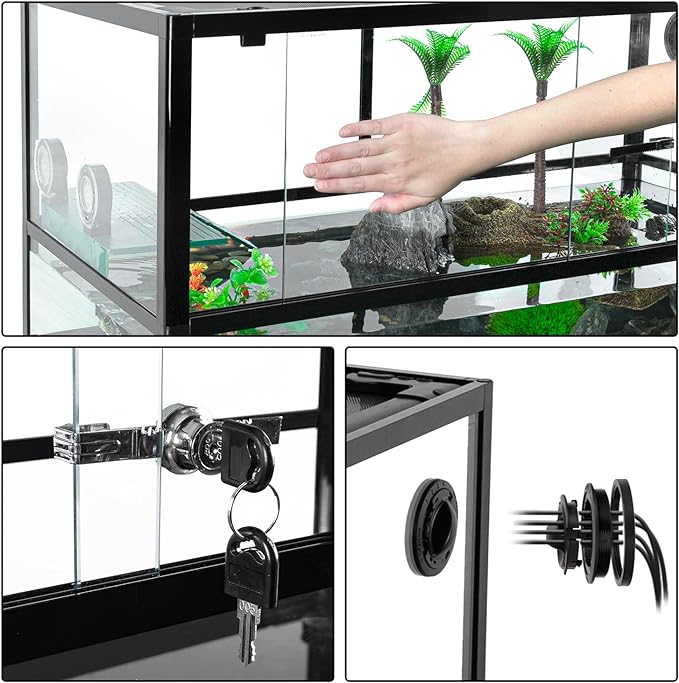 REPTIZOO 67 Gallon Large Turtle Tank Aquarium, 48"×18"×18" Tortoise Habitat Water-Land Ecological Turtle Tank with Drainage System Aquatic Aquarium
