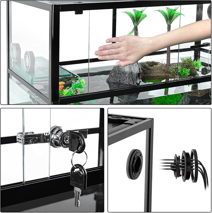 REPTIZOO 50 Gallon Large Turtle Tank Aquarium, 36"×18"×18" Tortoise Habitat Water-Land Ecological Turtle Tank with Drainage System Aquatic Aquarium, Terrarium for Tree Frogs, Salamanders