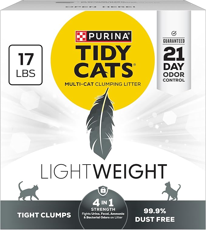 Purina Tidy Cats LightWeight 4-In-1 Strength Multi-Cat, Odor control, Clumping, 99.9 Percent Dust Free Cat Litter - 17 lb. Box
