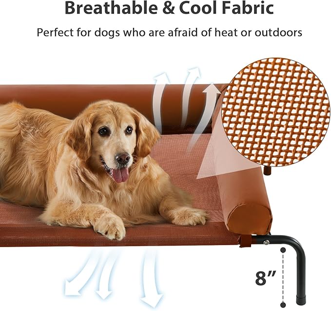 RRPETHOME Large Elevated Cooling Dog Bed, Raised Dog Cot Beds for Large Dogs, Elevated Outdoor Pet Bed, Chew Proof Portable Cooling Pet Cot with Skid-Resistant Feet and Breathable Mesh