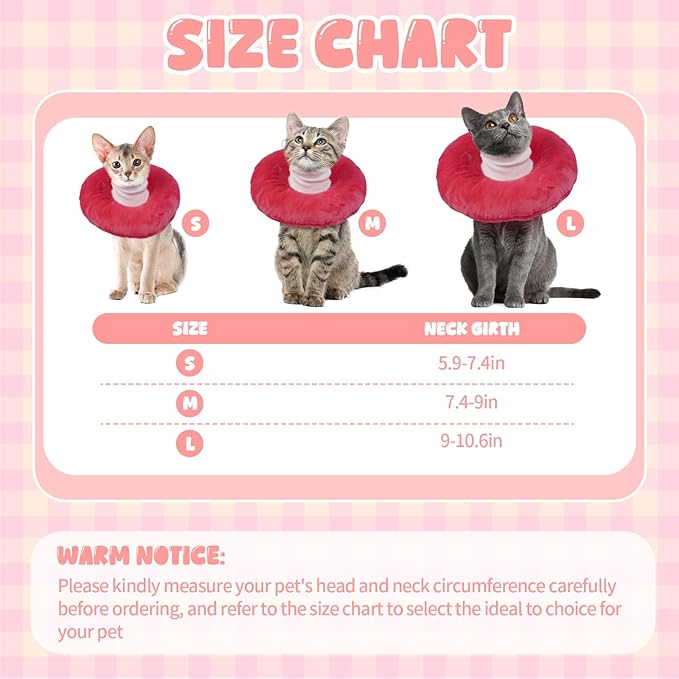 BRKURLEG Cat Cone Collar Soft, Cute Cat Recovery Cones, Soft Protective Pet Neck Cone, Adjustable Kitten Cones to Stop Licking, Pet Anti-Lick Wound Healing Elizabethan Collar, Pink, S