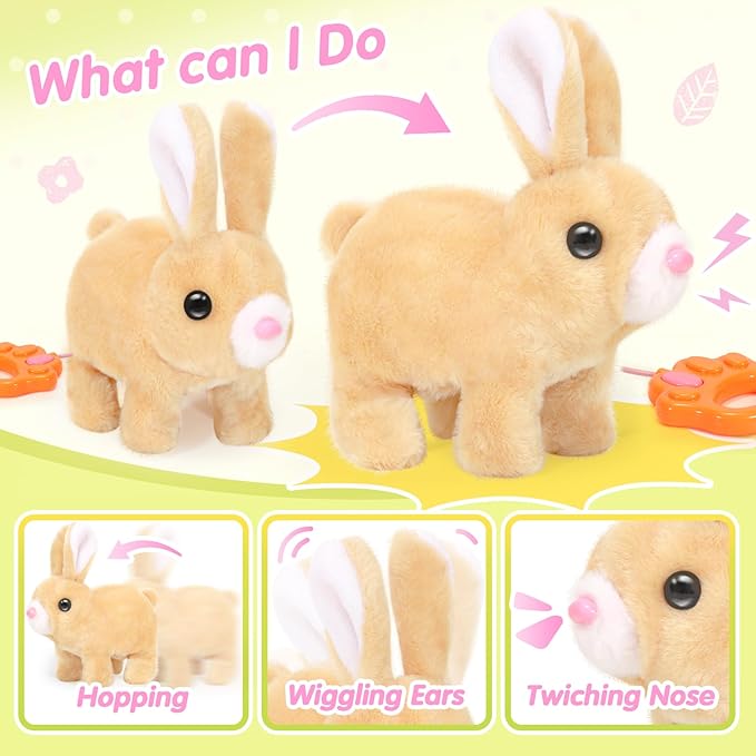 Plush Bunny Easter Toys for Kids,Interactive Bunny with Sounds,Can Walk,Wag Tail and Twitch Nose with Remote Control Leash,Easter Eggs with Pull Back Cars,Easter Birthday Gift for Toddlers