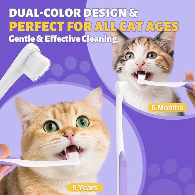 Cat Toothbrush for Kitten Teeth Cleaning – Soft Bristle Cat Dental Brush Set with Compact Head – Gentle Oral Care Tool for Daily Brushing Routine, Loved by Vets and Fur Babies