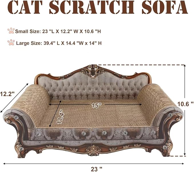 Sofa Shaped Scratching Couch,Thick Scratching Cardboard, Lounge Bed for Indoor Rest&Play, Sofa Scratcher Pad (23 "L X 12.2" W X 10.6 "H)