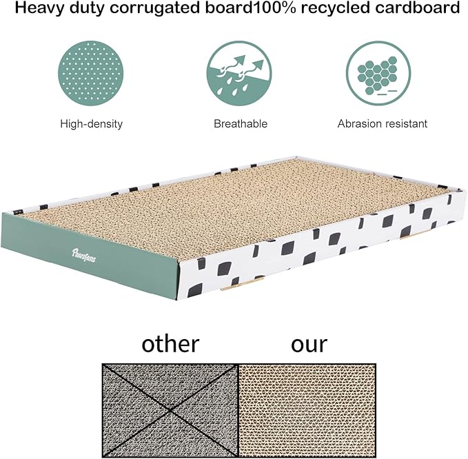 PAWSFANS Cat Scratcher Cardboard Scratch Pad with Box Durable Corrugate Scratching Kitty Sofa Lounge Bed Reversible Catnip Included for Indoor Cats,Large(Box, 1pcs)