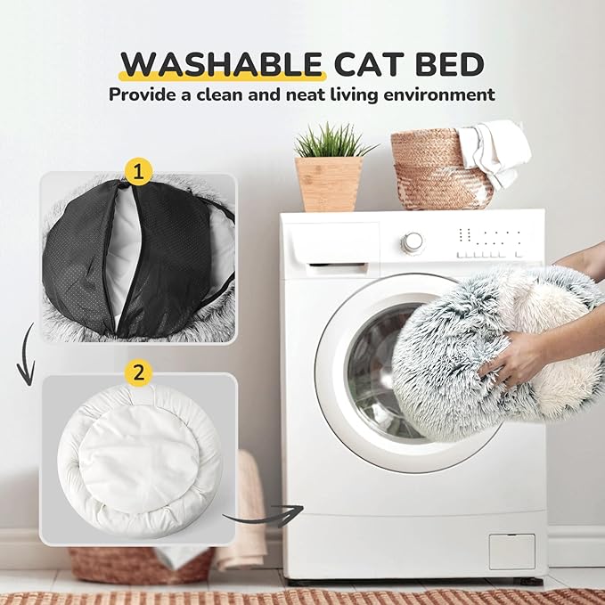 CATISM Cozy Plush Hooded Cat Bed, Indoor/Outdoor, Self-Warming Cave, Removable Washable Non-Slip Bottom