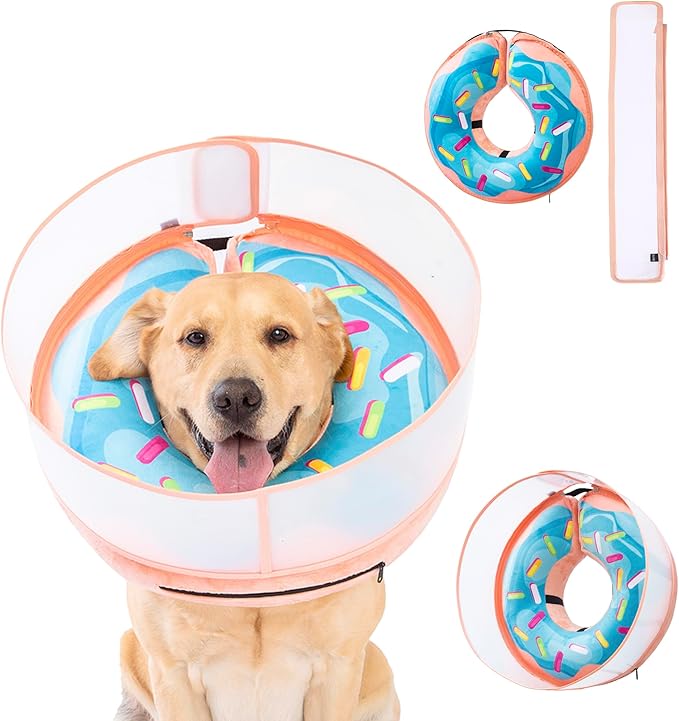 Inflatable Dog Cone Collar with Enhanced Anti-Licking, Soft Neck Donut for Dogs Cats, Recovery Pet Cone Collar After Surgery for Large Medium Small Dogs (Donut Blue, Medium+)