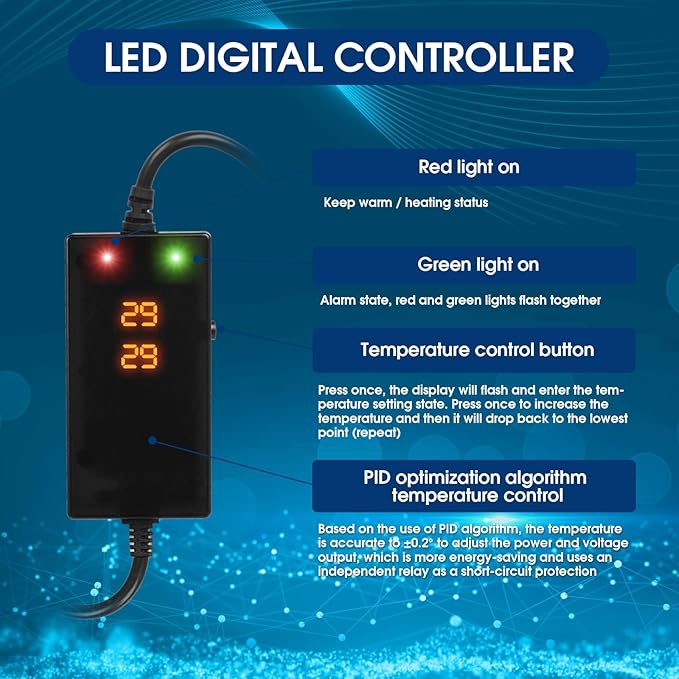 1000w Aquarium Heater, Submersible Fish Tank Heater,Intelligent Frequency Conversion with Over-Temperature Protection and Automatic Power-Off When Leaving Water for