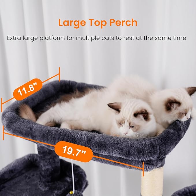 Heybly Tall Cat Tree, 78-inch Multi-Level Cat Tower for Indoor Cats, 2 Widened Plush Perches Cat Condo with Scratching Board and Big Caves, Smoky Gray HCT033G