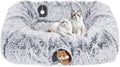 Extra Large Cat Tunnel Bed, 4 Ways Tunnels for Indoor Cats, Multi-cat Family Peekaboo Cave & Cat Bed, Plush Cat Donut with Washable Middle Mat, Exit Balls, Pet Play Toy for Kitten Puppy Rabbit