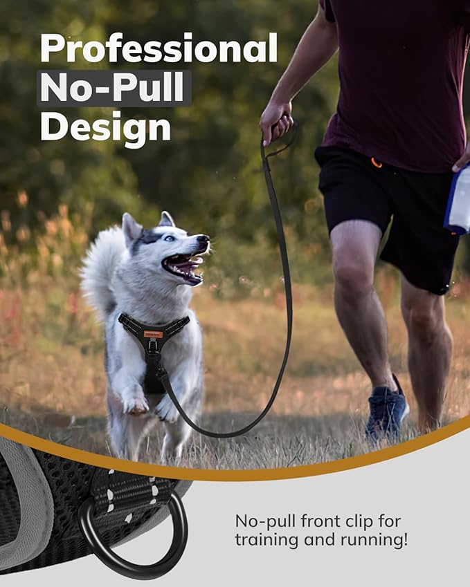 MIDOG No-Pull Dog Harness | Adjustable & Reflective Pet Harness Leash Set for Small Medium Large Dogs Walking, Training| No Choke, Front Clip, Soft Padded Vest with Easy Control Handle - Black, XL
