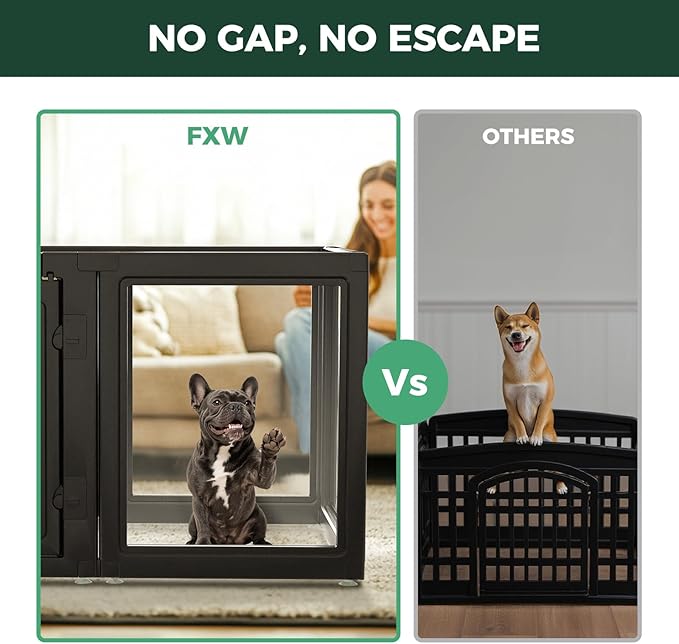 FXW AuraSpace Acrylic Indoor Unleashed Dog Playpen for Small and Medium Dogs, 30 Inch, 8 Panels, Black