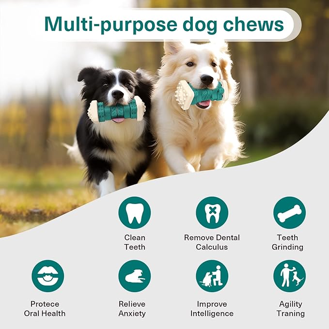 Pceotllar Indestructible Dog Chew Toys, Interactive Puzzle Toys with Beef Flavor, Safe Rubber for Aggressive Chewers - Large, Medium, Small Dogs - Green