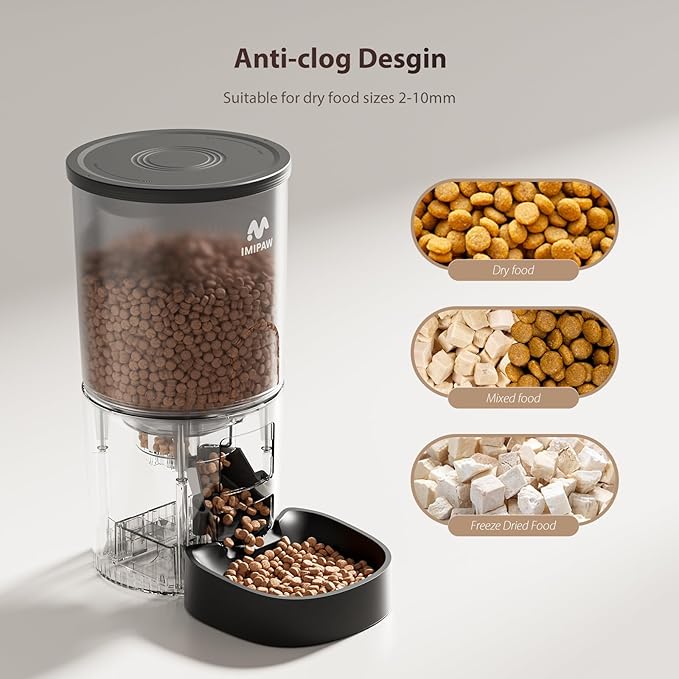 Automatic Cat Feeders, 5L Large Capacity, Timed Feeding Dry Food, Dual Power Design, Programmable Portion Size, 1-6 Meals Per Day, with Desiccant, Suitable for Small Pets Food Dispenser, Black