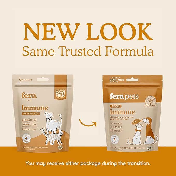 Fera Pets Immune Goat Milk for Dogs & Cats with Colostrum, Organic Turkey Tail Mushroom, & Probiotics - Improves Immune Response - for Picky Eaters - Powder - 60 TSP