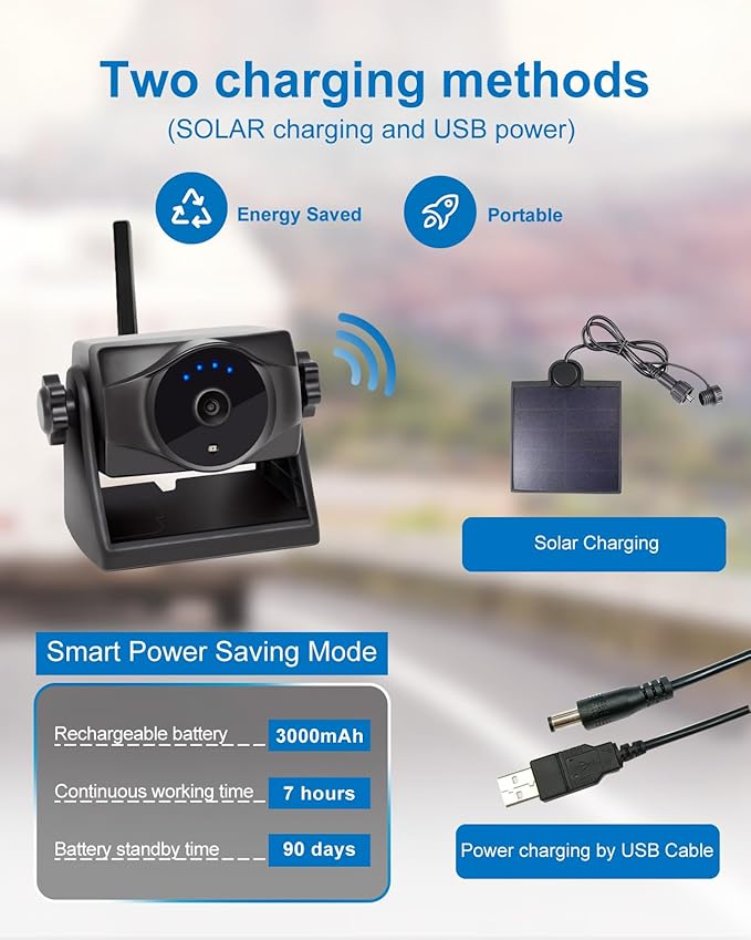 1080P Solar Magnetic Wireless Backup Camera, 90 Days Standby Rechargeable Battery, Waterproof Rear/Front View Camera for Hitching Boat Trailer Horse Pickup RV Car for iPhone iPad Android