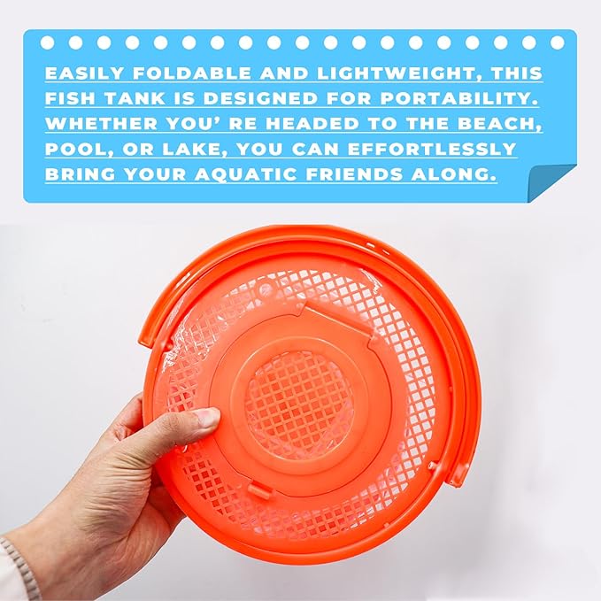 Foldable Small Aquarium, Portable Fish Tank, Fish Transport Container, Plasitc Fish Bowl, Beginner Tank, Great Concept for Catching and Release Critters, Beach, Pool and Lake
