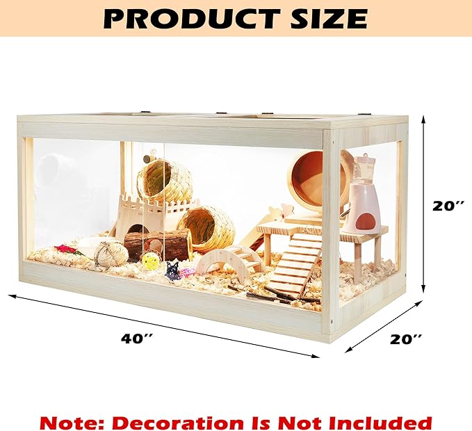 Prolee Hamster Cage Wooden, Mice and Rat Habitat, Hamster Cage with Openable Mesh Top, Clear Acrylic Solid Built with Lock Design, Oak 40"