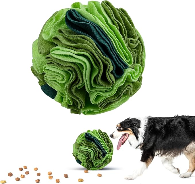 Pet Snuffle Ball, Puzzle Sniffing Interactive Dog Ball for Blind Dogs Training Stress Relief Dog Enrichment Toys Treat Machine Washable (20cm, Gradient Green)