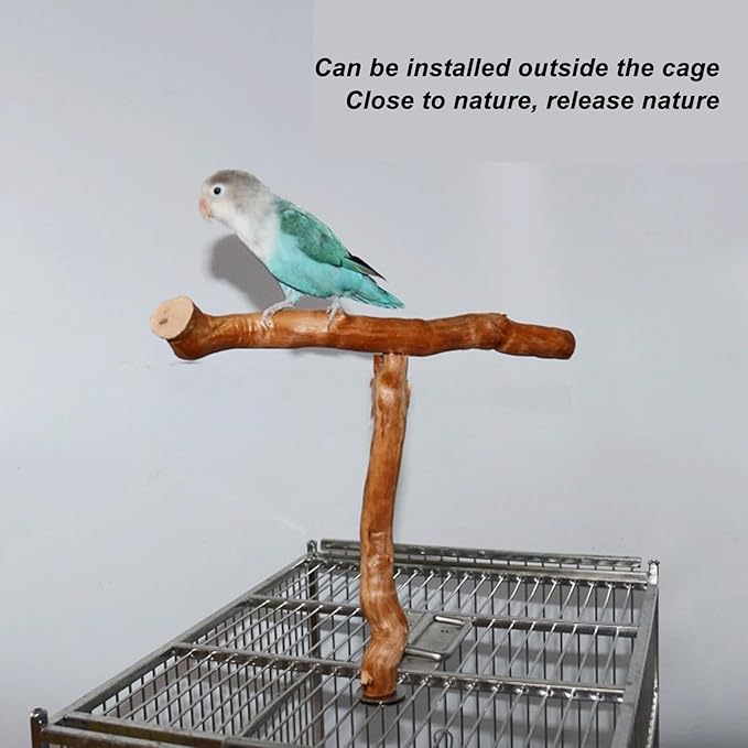 Wood Bird Perch, T Shaped Birdcage Stand Wooden Parrot Perch Stand Perch for Bird Cage Grinding Bird Perch Branches, T Perch Bird Accessory, Easy to Install