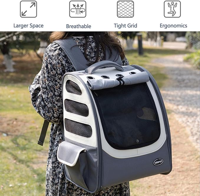Dog Backpack, Ventilated Pet Hiking Backpack Travel Bag, Airline Approved Cat Backpack for Travel, Hiking, Outdoor Use(Gray)