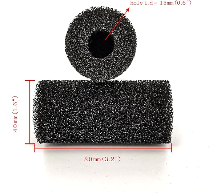 6X Pre-Filter Sponge for Aquarium Shrimp Fry Fish Tank Filter Pump Prefilter Sponge Replacement Foam Cover 3.2 X 1.6 Inch with 0.6" Hole Diameter