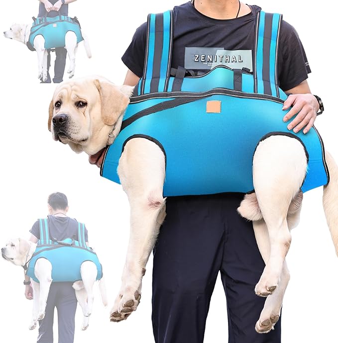 Dog Lift Harness Backpack Carrier for Large Dogs, Full Body Sling with Handle, Dog Harness for Joint Injuries, Arthritis, Ideal for Stairs, Elderly Dogs (Blue XX-Large 50-66 LBS)