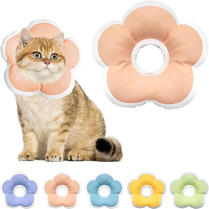 Cat Cone Collar Soft, Waterproof Cats Cones to Stop Licking After Surgery, Adjustable Soft Elizabeth Cats Collars for Wound Healing, Flower Shape Cat Recovery Collar (Pastel Orange, Small)