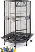 X-Large Corner Parrot Bird Flight Breeding Wrought Iron Rolling Cage Solid Plated Feeder Doors with Around Metal Seed Guard