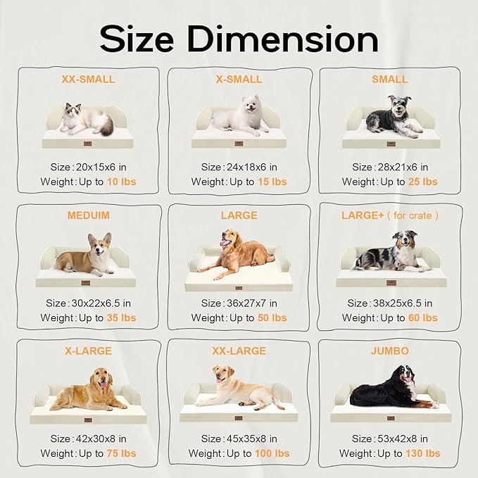 Dog Bed Medium Size Dog-Orthopedic Waterproof Bed for Dogs,Foam Couch Sofa with Washable Removable Cover & Non-Slip Bottom-Beige